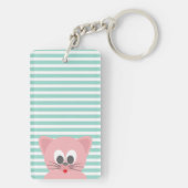 Schattige Whimsical Kat op Strepen Sleutelhanger (achterkant)