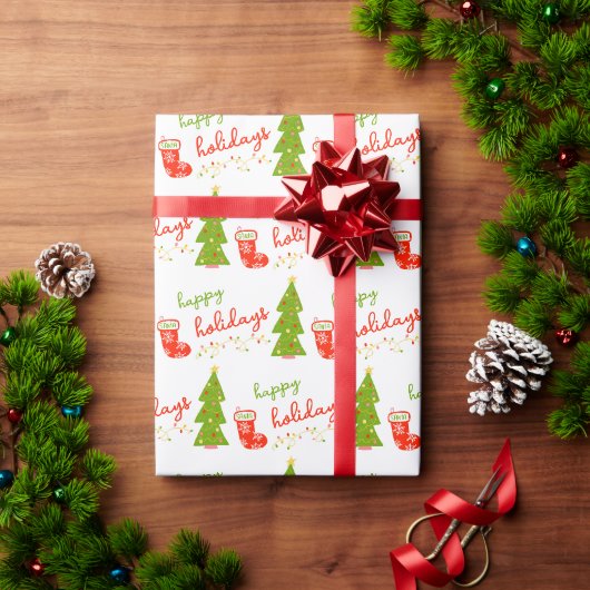 Schattige Whimsical Kerst Iconen PRETTIG FEest Cadeaupapier (Feestdagen Geschenken)