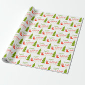 Schattige Whimsical Kerst Iconen PRETTIG FEest Cadeaupapier (Uitgerold)