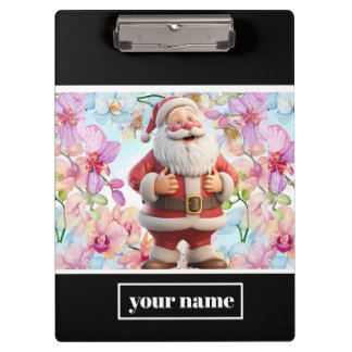 Schattige Whimsical Kerstman met Bloemen Klembord