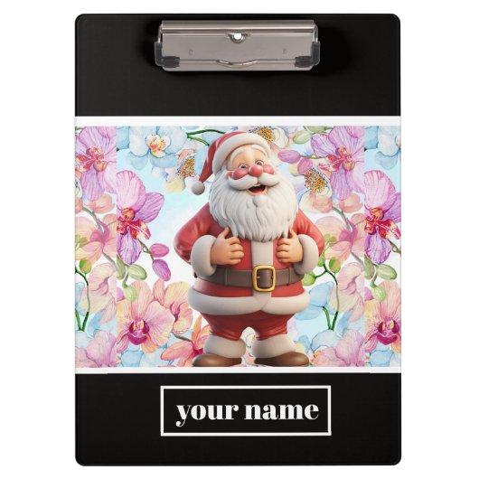 Schattige Whimsical Kerstman met Bloemen Klembord (Voorkant)