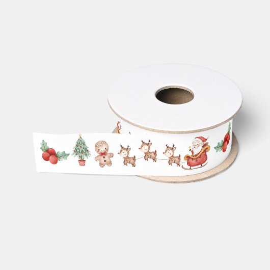 Schattige Whimsical Kerstman Sneeuwman Rendier  Grosgrain Lint (Spoel)