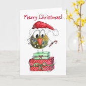 Schattige Whimsical Kerstvogel Kaart (Gele Bloem)