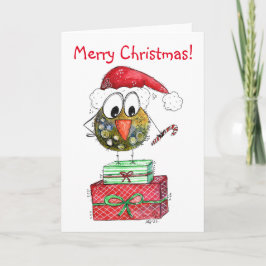 Schattige Whimsical Kerstvogel Kaart