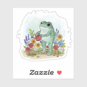 Schattige Whimsical Kikker In Bloementuin Illustra Sticker