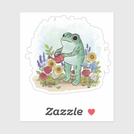 Schattige Whimsical Kikker In Bloementuin Illustra Sticker (Vel)