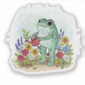 Schattige Whimsical Kikker In Bloementuin Illustra Sticker (Voorkant)