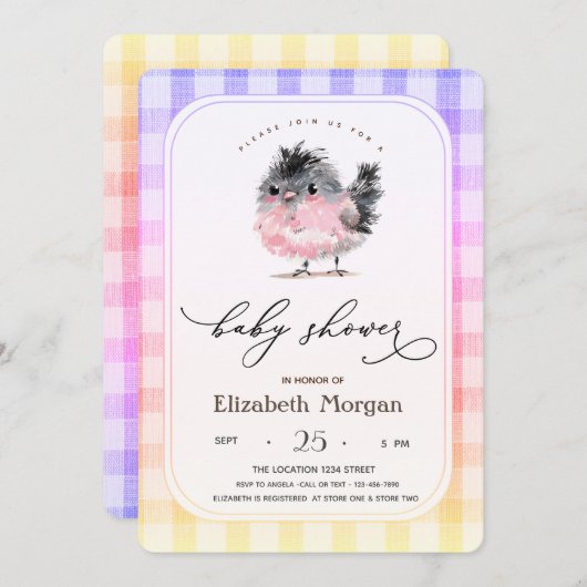 Schattige Whimsical Kip Plaid Baby Shower  Kaart (Voorkant / Achterkant)