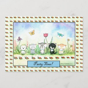 Schattige Whimsical Kitty Puppy Lieveheersbeestje  Kaart