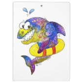 Schattige Whimsical Kleurrijke Haai in Drijver Klembord (Achterkant)