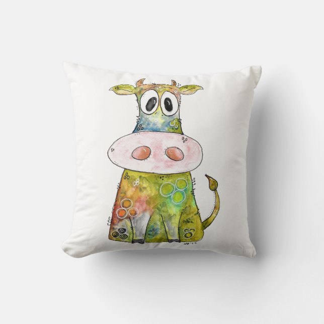 Schattige Whimsical Kleurrijke Koe Kussen (Voorkant)