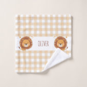 Schattige Whimsical Leeuw Gingham Naam Washandje (Wasdoekje)