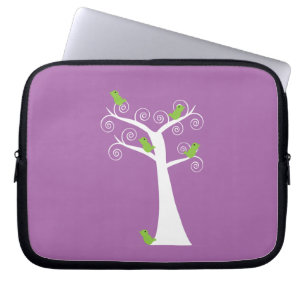 Schattige Whimsical Lime Groen Vogels Wervelen Boo Laptop Sleeve