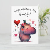 Schattige Whimsical Nijlpaard Valentijnsdag Plat Kaart (Staand voorkant)