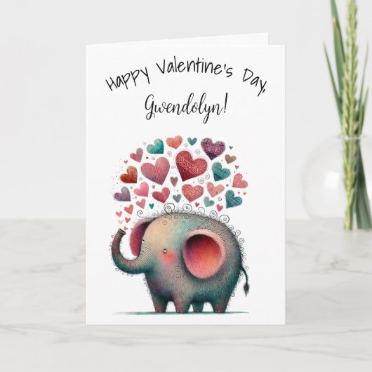 Schattige Whimsical Olifant Gelukkig Valentijnsdag Kaart (Voorkant)