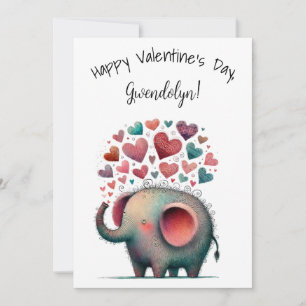 Schattige Whimsical Olifant Valentijnsdag Plat Kaart