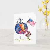 Schattige Whimsical Patriottische Vogel met Vlag Kaart (Gele Bloem)
