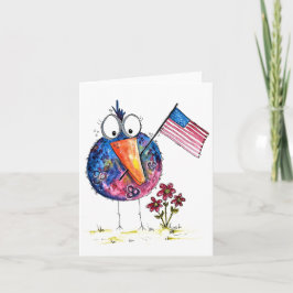 Schattige Whimsical Patriottische Vogel met Vlag Kaart