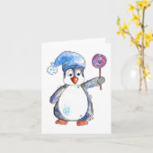 Schattige Whimsical Pinguïn met een Lolly Kaart (Gele Bloem)