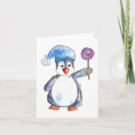 Schattige Whimsical Pinguïn met een Lolly Kaart