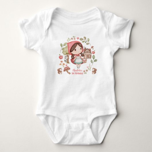Schattige Whimsical Rode Ridderkap Verjaardag Romper (Voorkant)