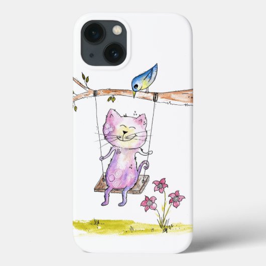 Schattige Whimsical Roze Kat op Schommel Case-Mate iPhone Case (Achterkant)