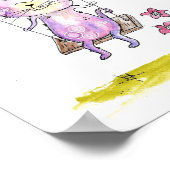 Schattige Whimsical Roze Kat op Schommel Poster (Hoek)