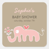 Schattige Whimsical Roze Olifant Liefde Meisje Bab Vierkante Sticker (Voorkant)