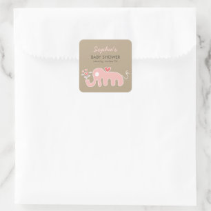 Schattige Whimsical Roze Olifant Liefde Meisje Bab Vierkante Sticker