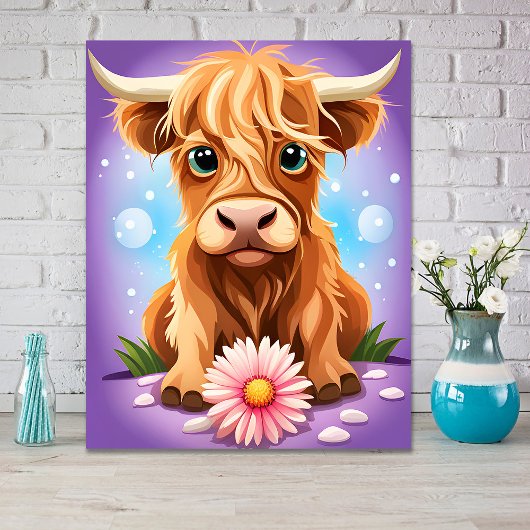 Schattige Whimsical Schotse Hoogland Koe AI Poster