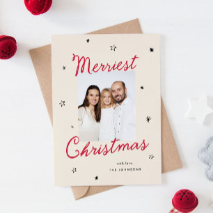 Schattige Whimsical Script Prettig Kerstmis Foto Feestdagenkaart