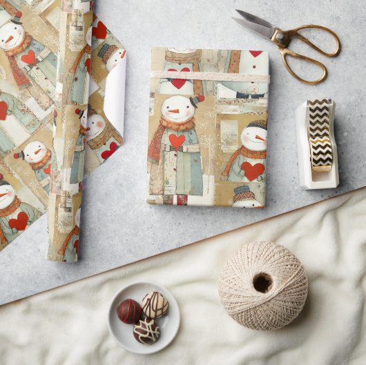 Schattige Whimsical Sneeuwman Aarde Liefde Cadeaupapier (Crafts)