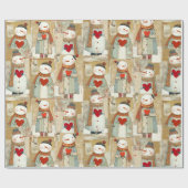 Schattige Whimsical Sneeuwman Aarde Liefde Cadeaupapier (Vlak)