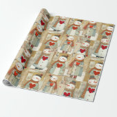 Schattige Whimsical Sneeuwman Aarde Liefde Cadeaupapier (Uitgerold)