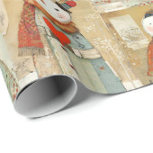 Schattige Whimsical Sneeuwman Aarde Liefde Cadeaupapier (Rol Hoek)
