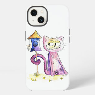 Schattige Whimsical Stiekeme Kat met Vogelhuis iPhone 13 Hoesje