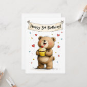 Schattige Whimsical Teddibeer Gefeliciteerd 3e Ver Kaart (Voorkant / Achterkant in situ)