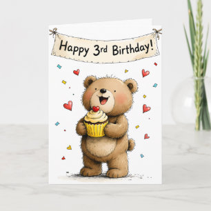 Schattige Whimsical Teddibeer Gefeliciteerd Derde Kaart