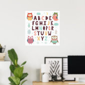Schattige Whimsical Uilen ABC Letters Alfabet Onde Poster (Thuiskantoor)