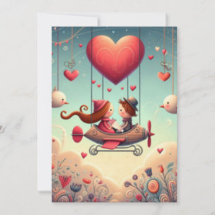 Schattige Whimsical Valentijnsdag Ballon  Feestdagenkaart