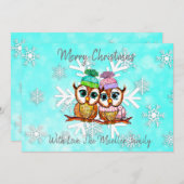 Schattige Whimsical Waterverf Kerst Uilen Feestdagenkaart (Voorkant / Achterkant)