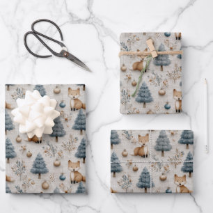Schattige Whimsical Winter Bosvos Fox en Kerstmis Inpakpapier Vel