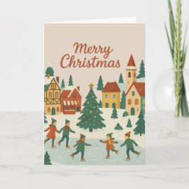 Schattige Whimsical Winterstad Kerstkaart Kaart