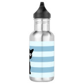 Schattige Whimsical Zwarte Kat op Strepen Waterfles (Rechts)