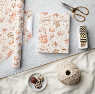 Schattige Whimsy Baby shower Beige Wrapping Paper  Cadeaupapier