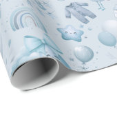 Schattige Whimsy Baby shower Blauw Wrapping Paper  Cadeaupapier (Rol Hoek)