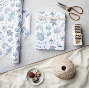 Schattige Whimsy Baby shower Blauw Wrapping Paper Cadeaupapier