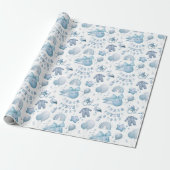 Schattige Whimsy Baby shower Blauw Wrapping Paper  Cadeaupapier (Uitgerold)