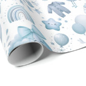 Schattige Whimsy Baby shower Blauw Wrapping Paper  Cadeaupapier (Rol Hoek)