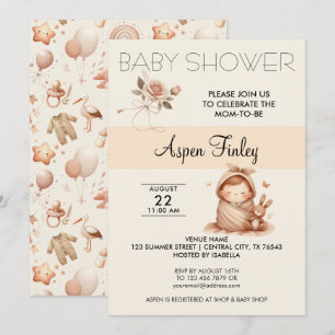 Schattige Whimsy Baby shower - Roos Invitation Kaart